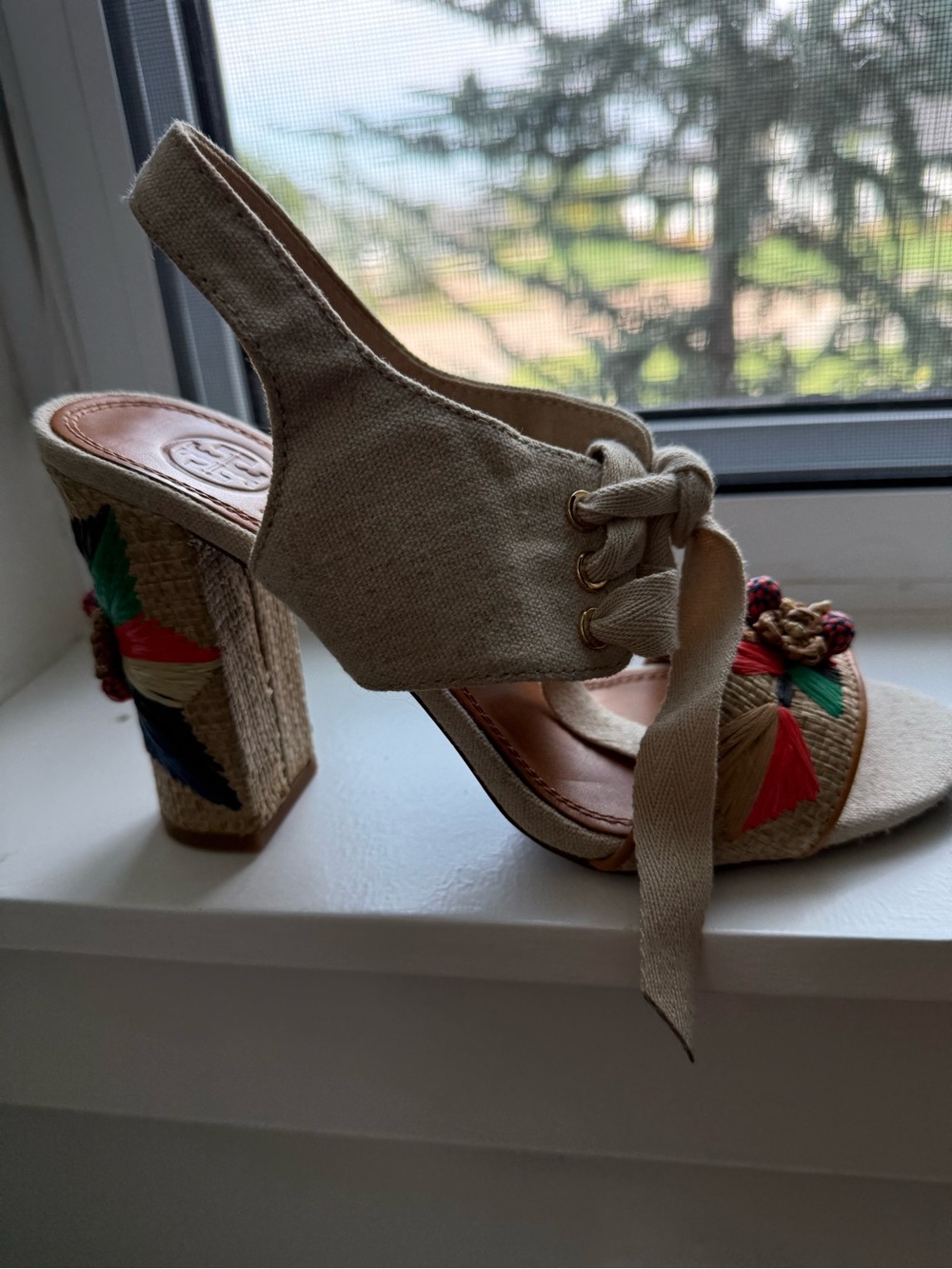 Tory Burch Multicolor Raffia Wedge Sandals - Picture 2 of 10